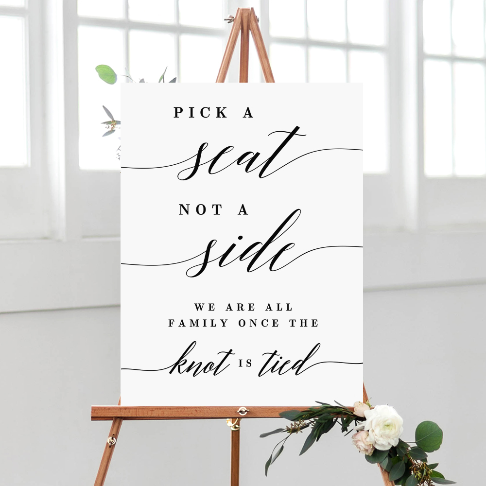 Pick A Seat Not A Side Wedding Sign Modern Script Msc Berry