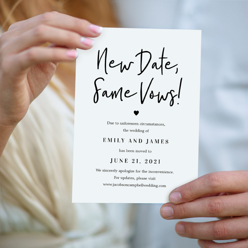New Date Same Vows Change The Date Card Template Berry